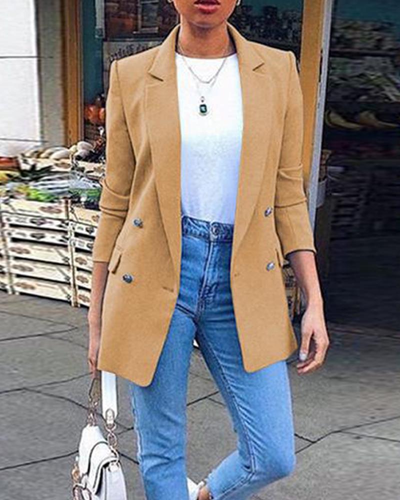 

Plain Shawl Collar Button Blazer, Khaki
