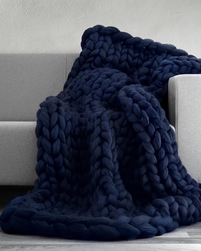

Plain Soft Handmade Knitting Blanket, Black