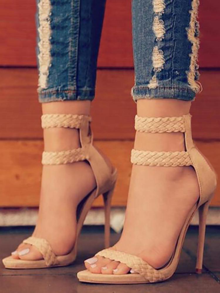 

Hot Summer Knitted Ankle Strap Peep-toe Heeled Sandals