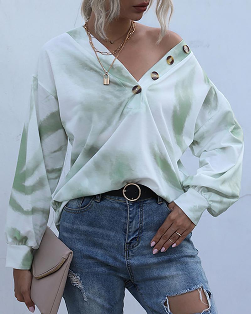 

Tie Dye Print Button Design Sweatshirts, Green