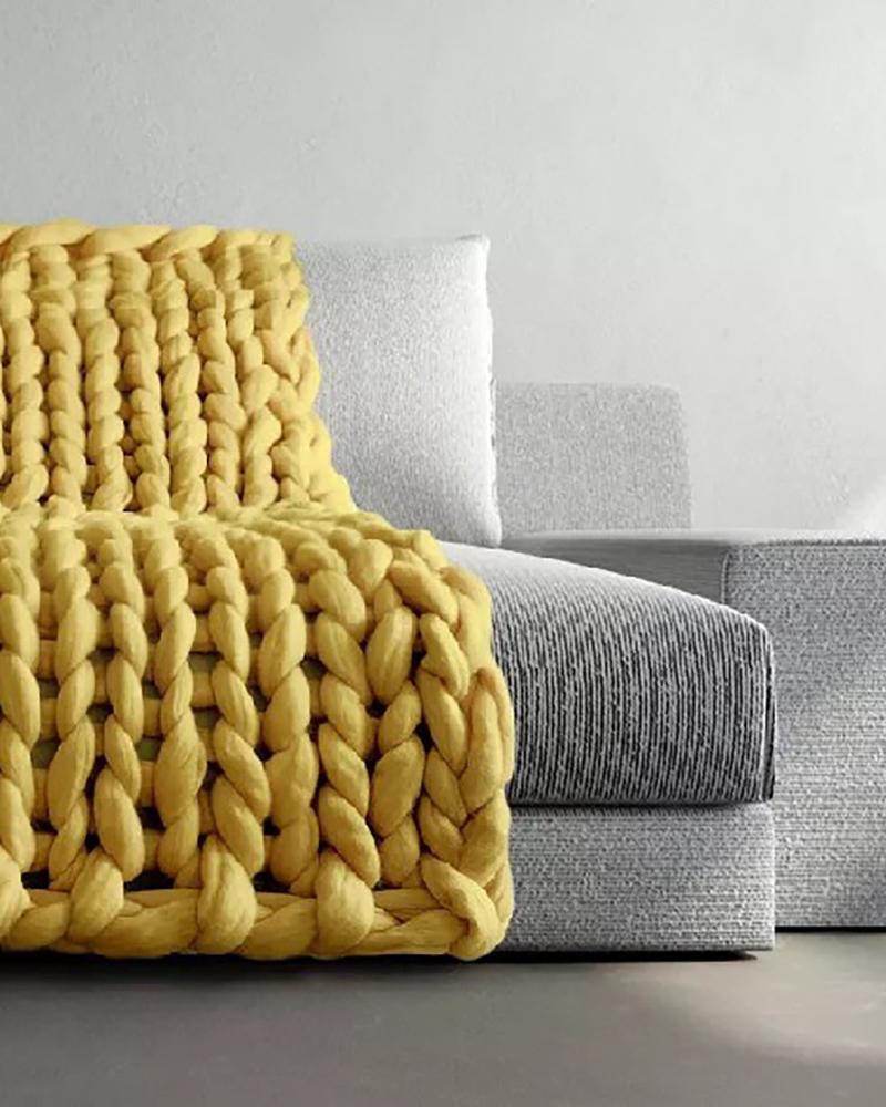 

Plain Soft Handmade Knitting Blanket, Yellow