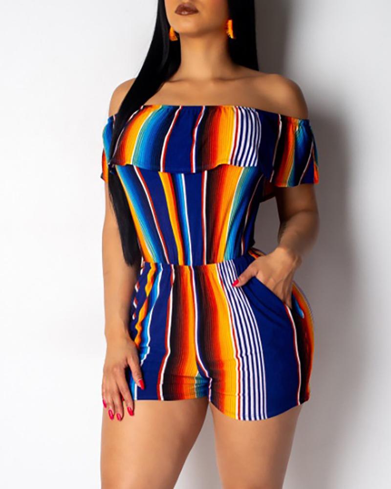 

Colorful Striped Ruffles Romper, Multicolor