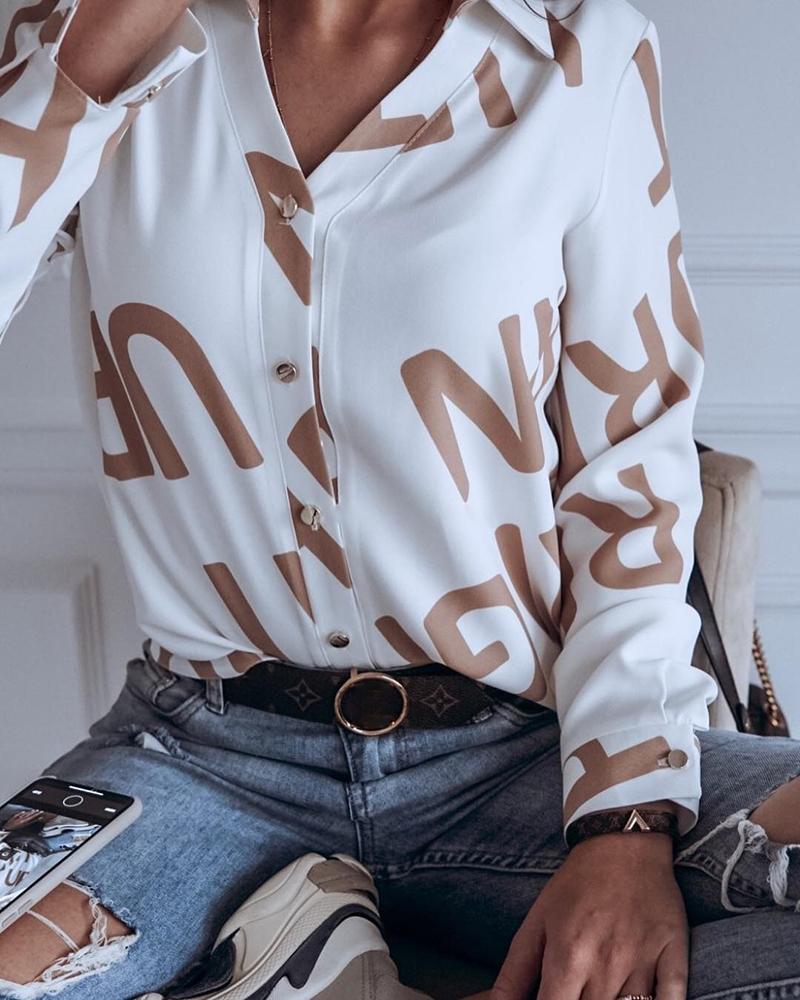 

Letter Print Button Up Casual Shirt