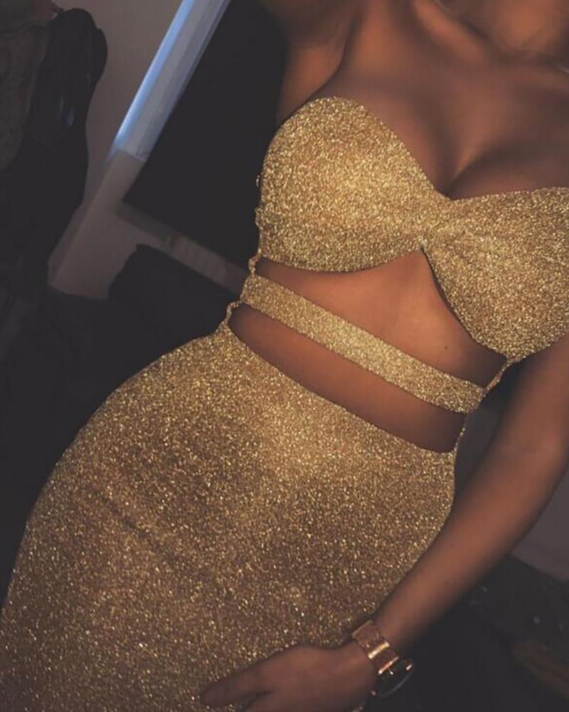 

Sequins Sleeveless Backless Cut Out Dress, Gold