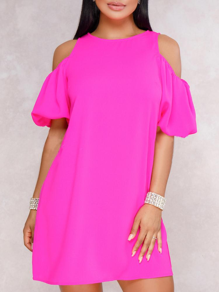 

Solid Batwing Sleeve Cold Shoulder Dress, Hot pink