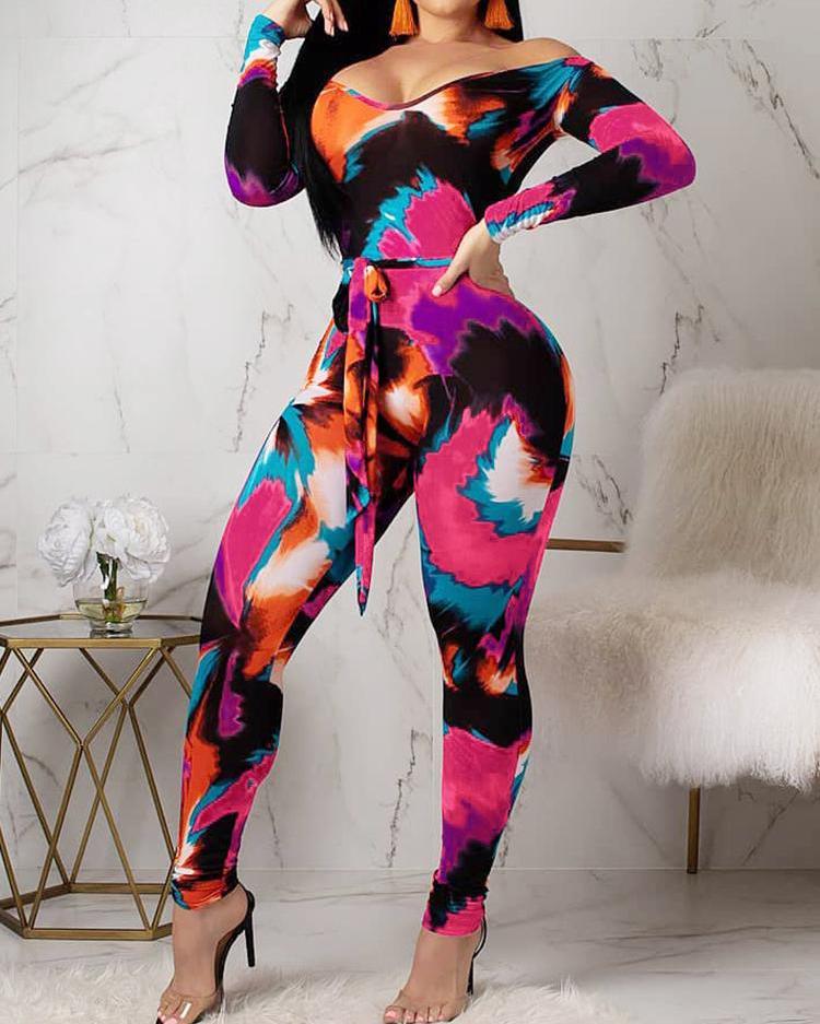 

Colorful Tie Dye Off Shoulder Jumpsuit, Multicolor