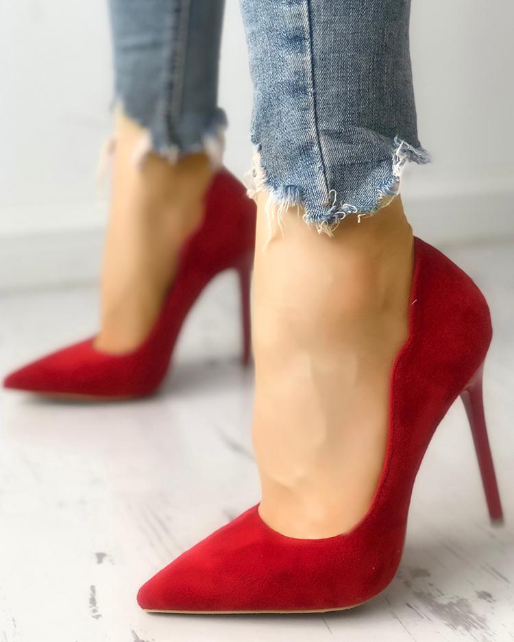 

Solid Suede Pointed Toe Thin Heels, Red