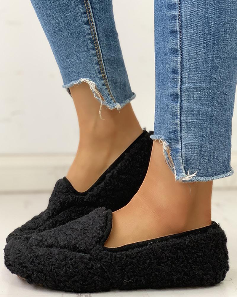 

Fluffy Casual Flat Shoes, Black