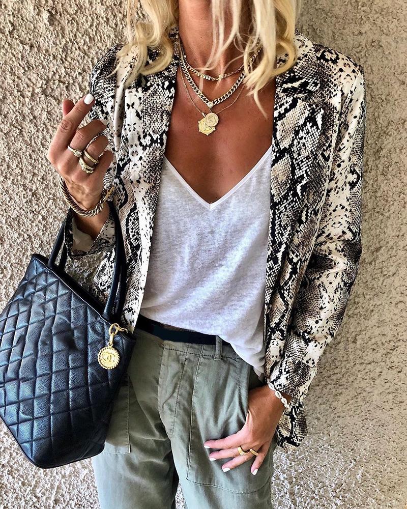 

Snakeskin Print Long Sleeve Casual Coat