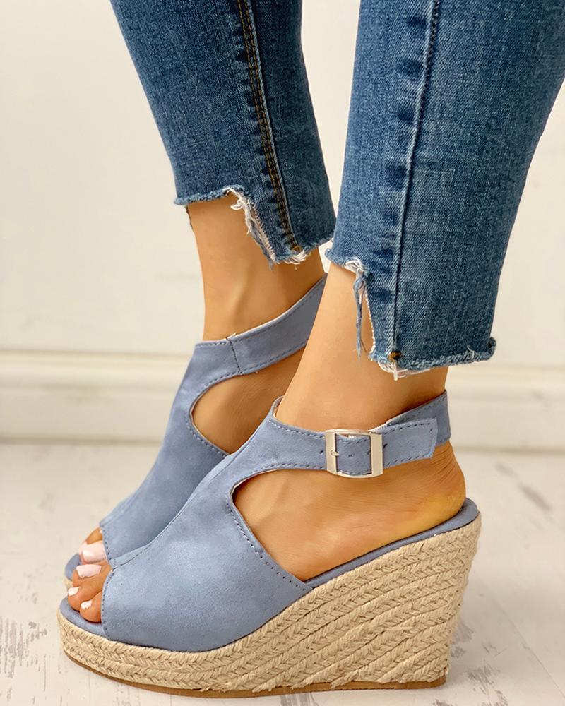 

Peep Toe Slingback Espadrille Wedge Sandals, Light blue