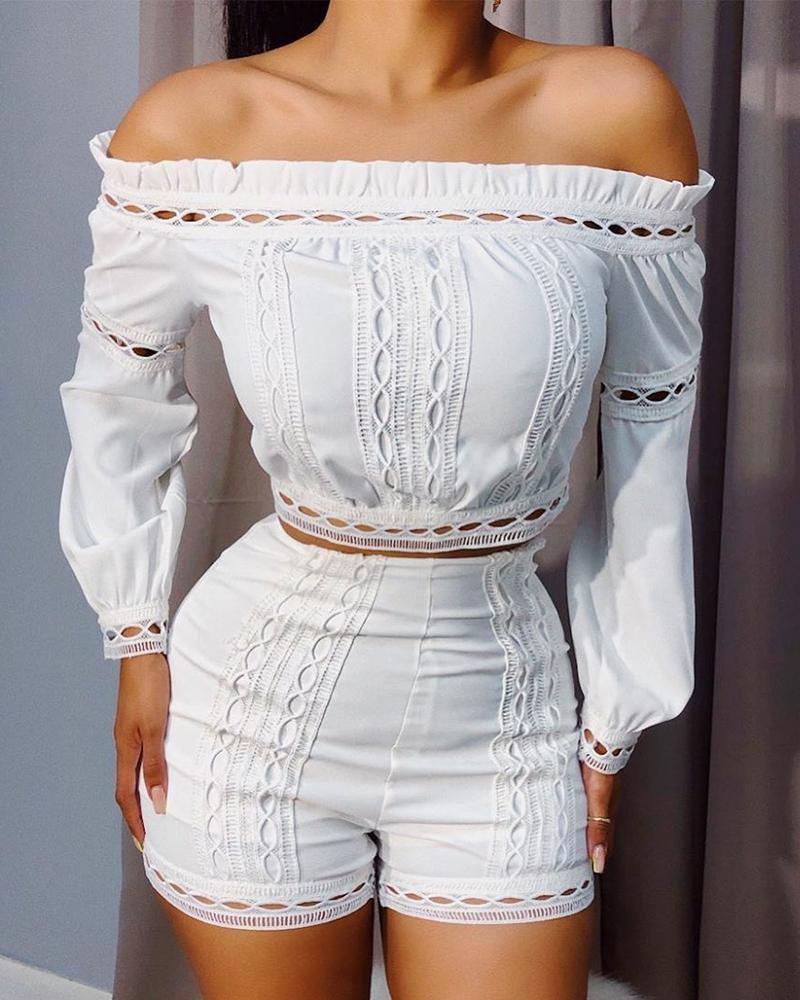 

Lace Insert Top & Shorts Set, White