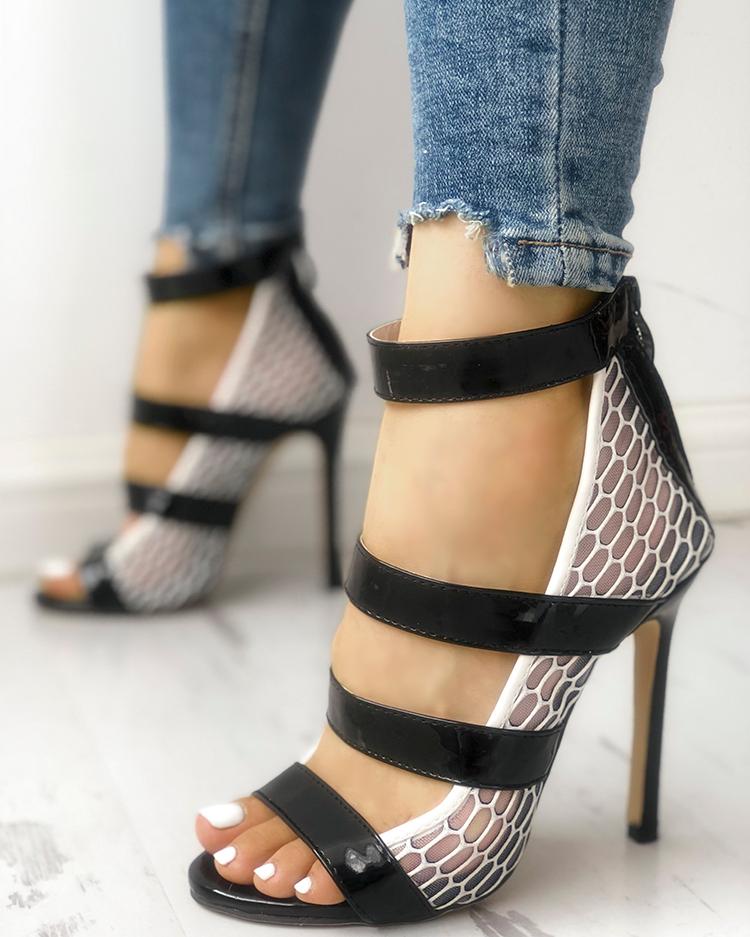 

Multi-Strap Hollow out Thin Heeled Sandals, White