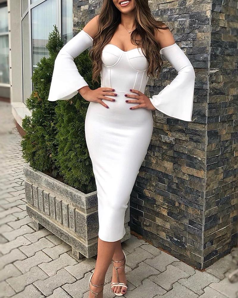 

Vintage Solid Bodycon Midi Dress, White