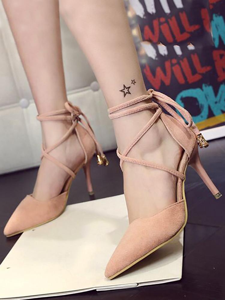 

Sexy Lace Up Pointed Toe Stiletto High Heels, Pink