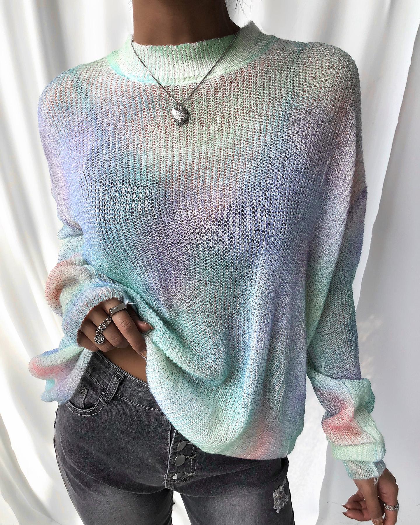 

Colorblock Knit Long Sleeve Sweater, Multicolor