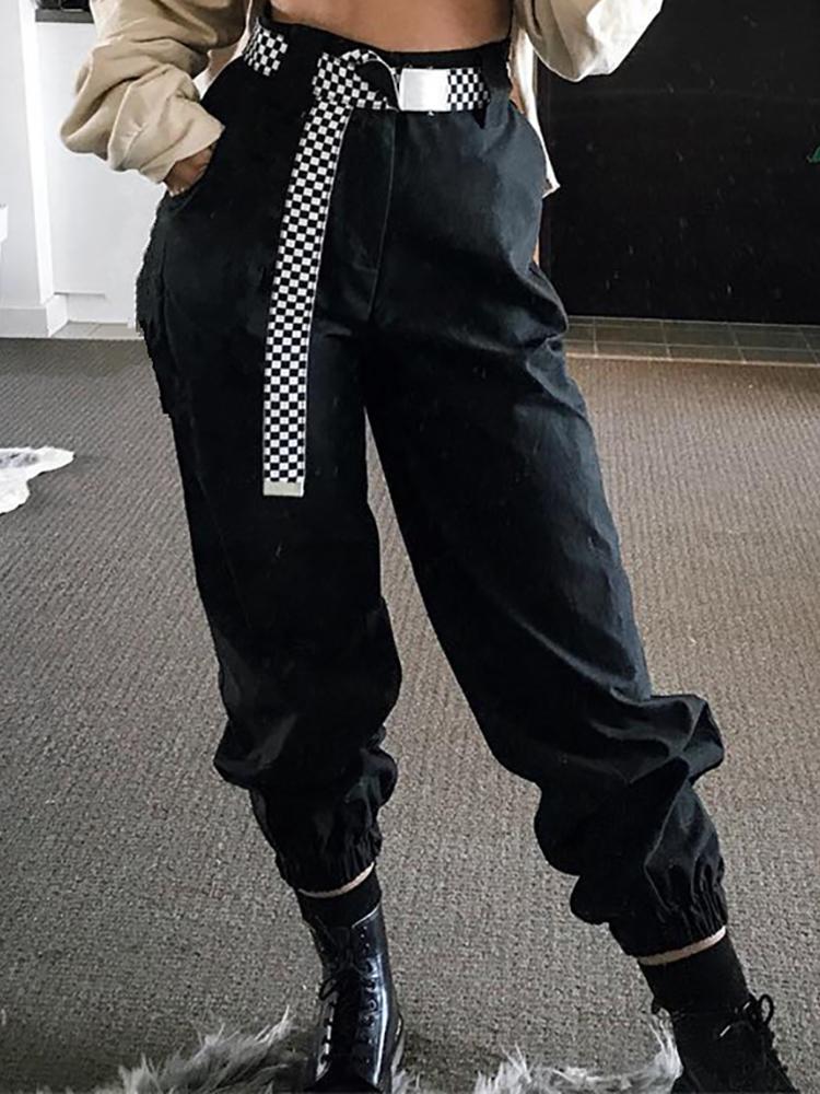 

Solid High Waist Pocket Design Leisure Pants