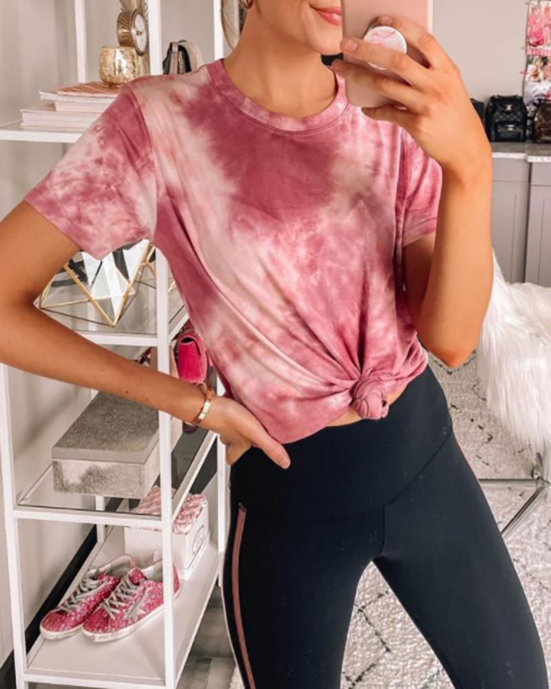 

Striped Tape Long Sleeve Casual T-shirt, Pink