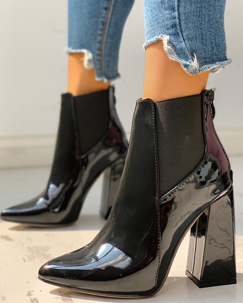 

Pointed Toe Chunky Heeled Boots, Black