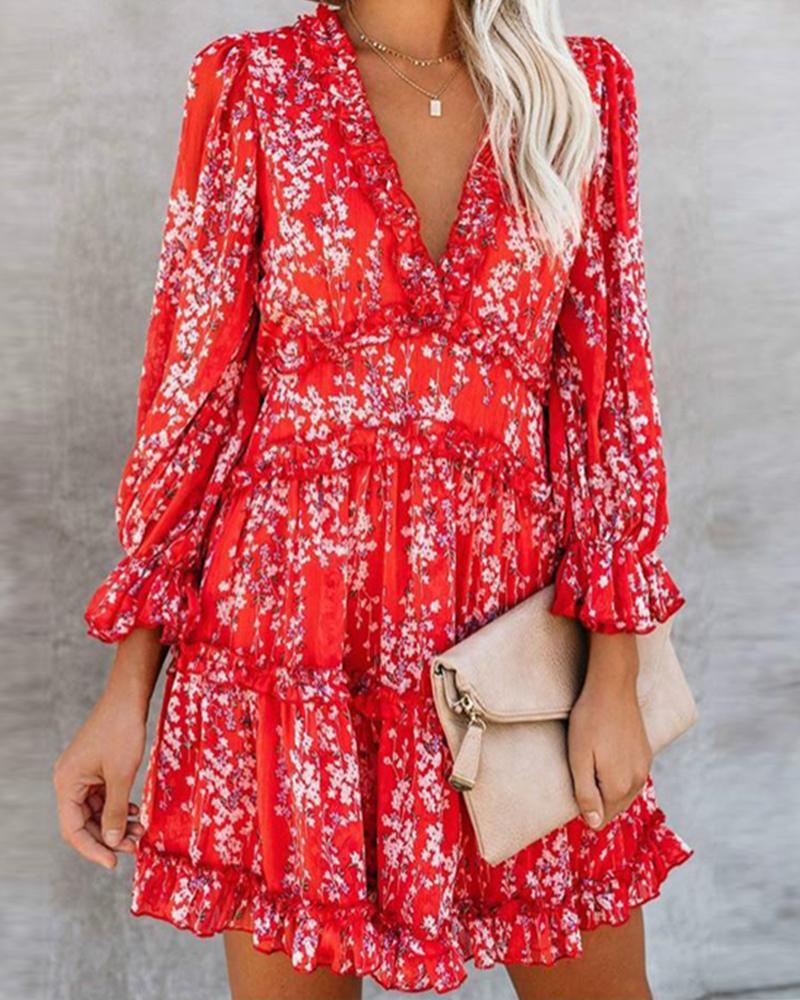 

Printed V-neck Halter Sexy Dress Beach Dress, Red