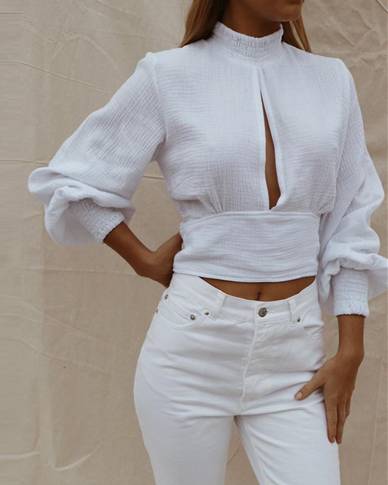 

Cutout Front Button Back Crop Tops