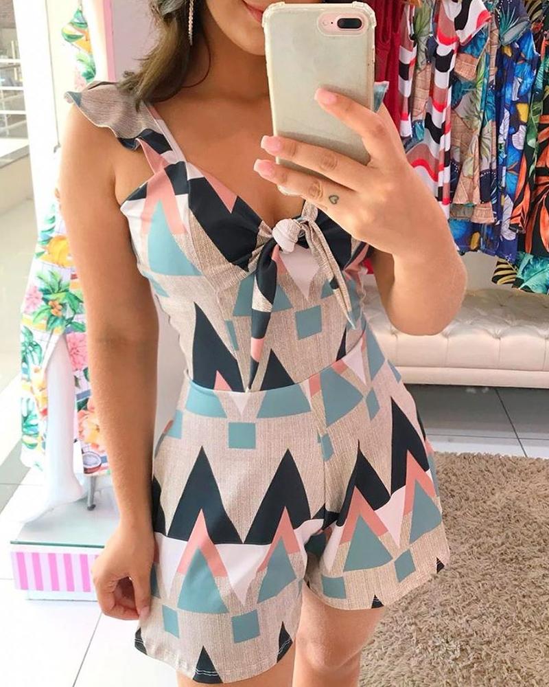 

Geo Print Flutter Sleeve Casual Romper, Multicolor