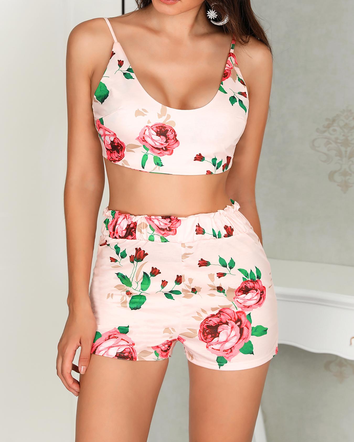 

Floral Tied Back Top and Shorts Set, Pink