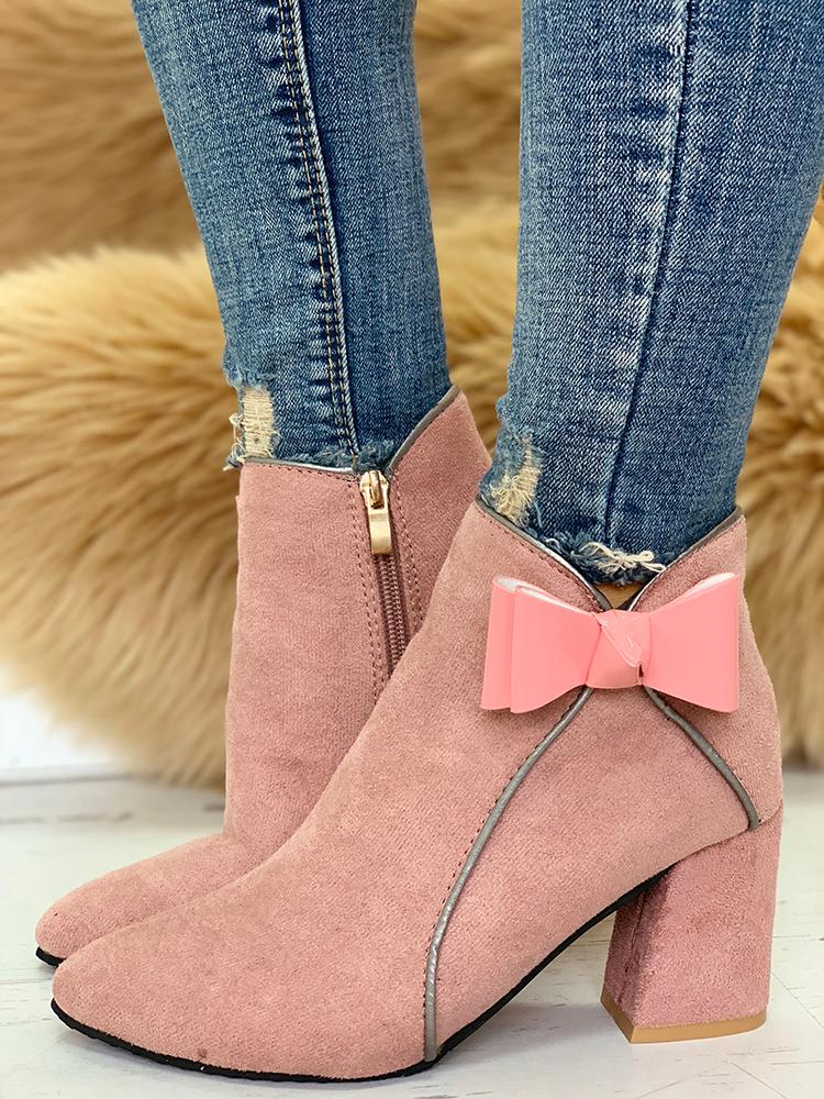 

Binding & Bow Detail Ankle Boots, Pink