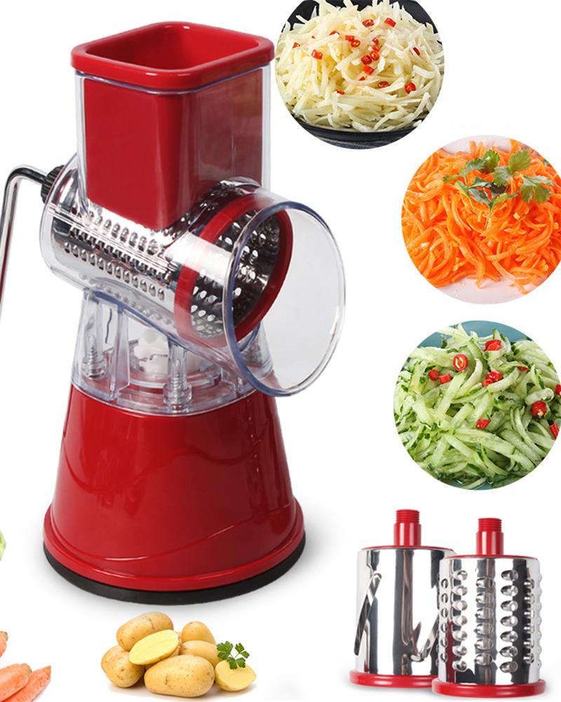 

Manual Vegetable Cutter Slicer Multifunctional Round Mandoline Slicer, Red