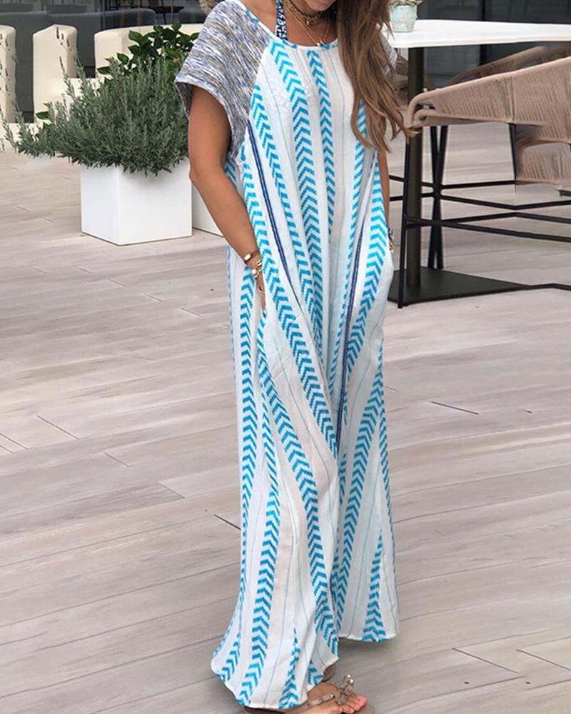 

Colorblock Round Neck Pockets Maxi Dress, Blue