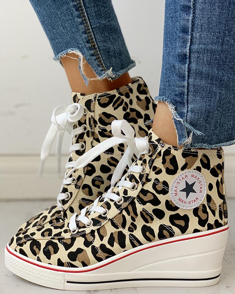 

Leopard Lace-Up Wedges Shoes