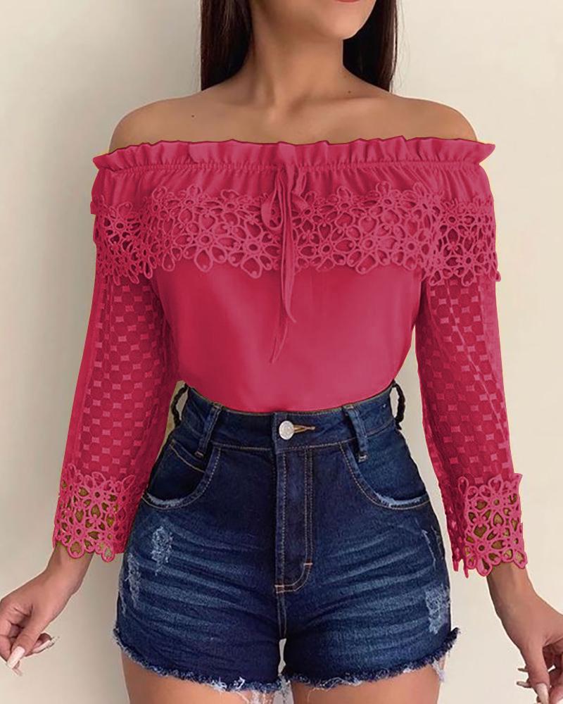 

Off Shoulder Crochet Lace Casual Blouse