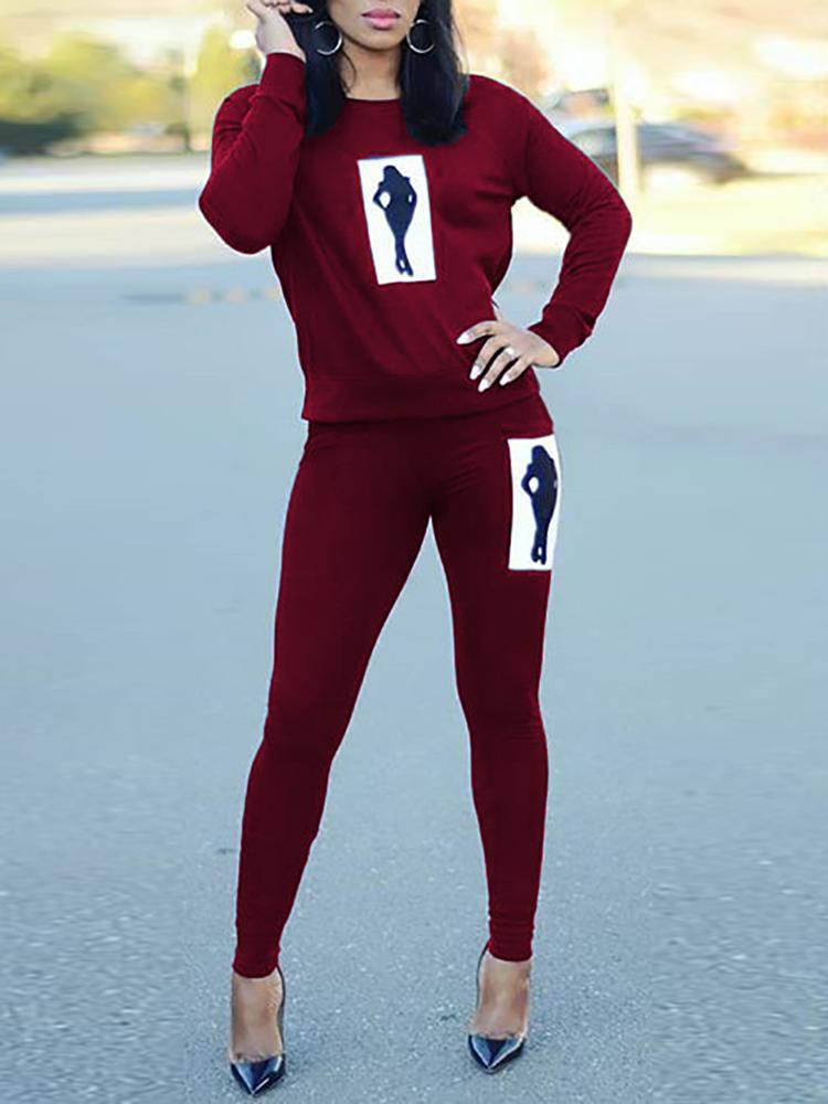 

Figure Pattern Long Sleeve Sweatshirt & Pants Set