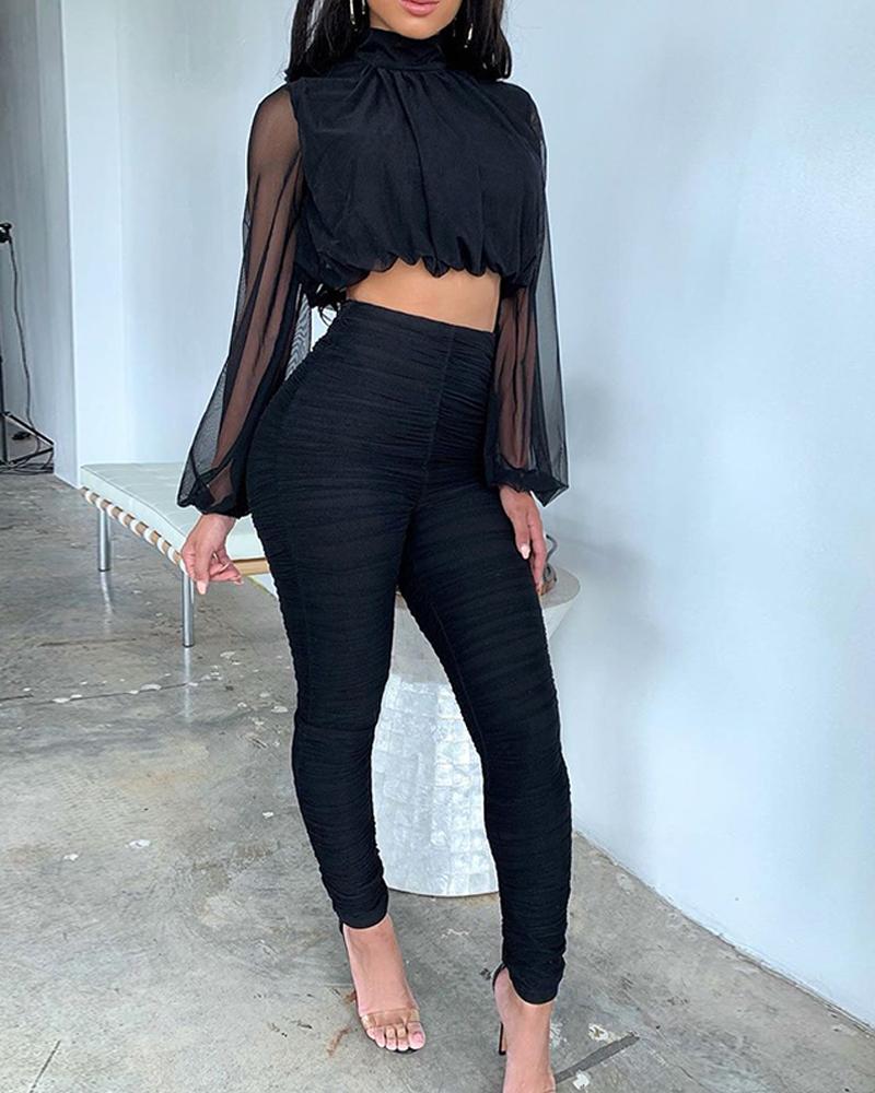 

Crop Top & High Waist Trousers Set, Black