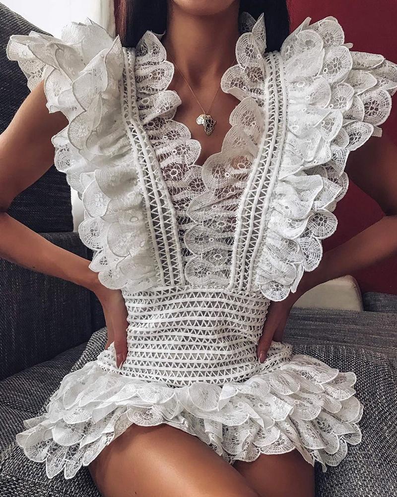 

Sleeveless Scallop Trim Mini Dress, White