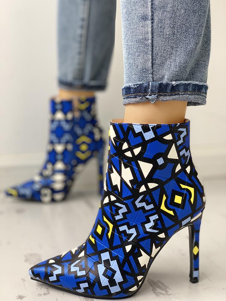 

Colorful Pointed Toe Thin Heeled Boots