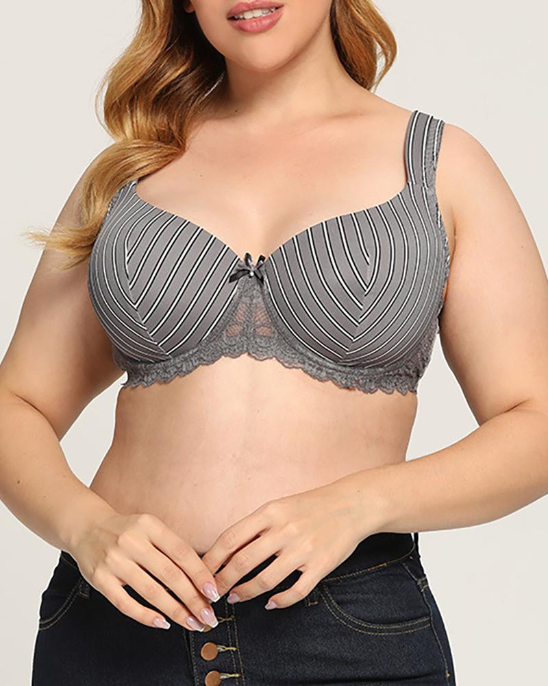 

Plus Size Eyelash Lace Bowknot Bustier Bra, Gray