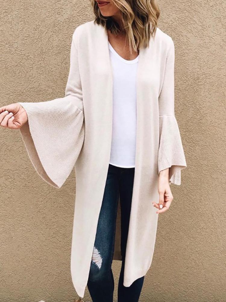 

Solid Open Front Bell Sleeve Casual Coat