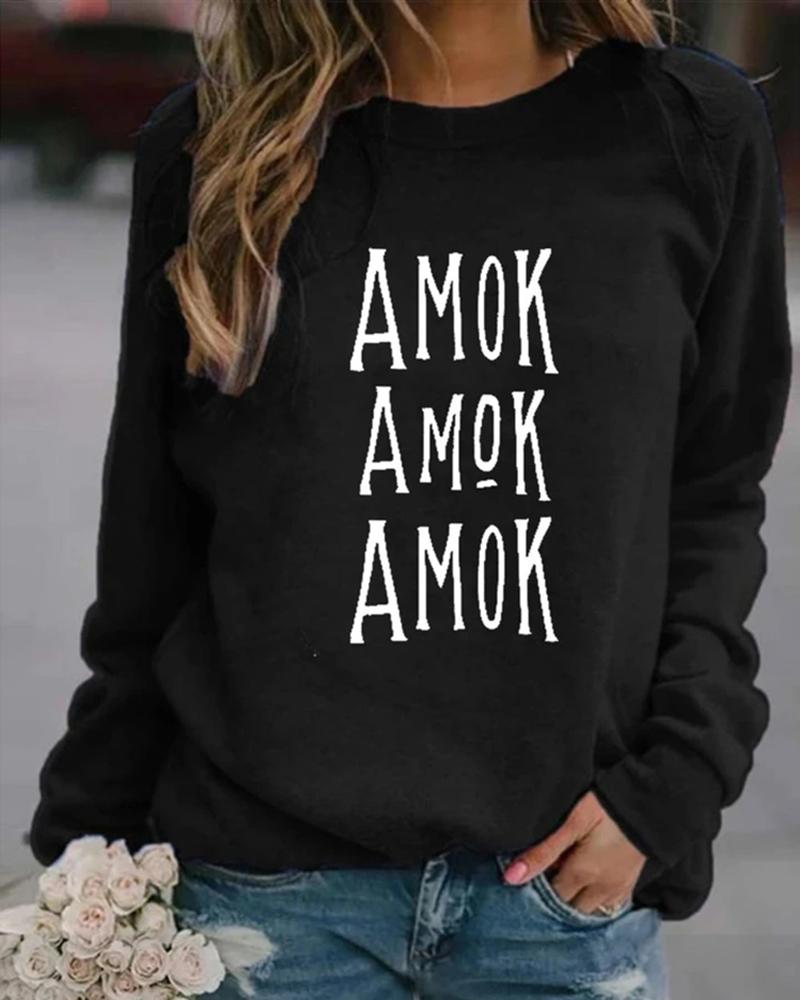 

Halloween Letter Print Long Sleeve Sweatshirt, Black