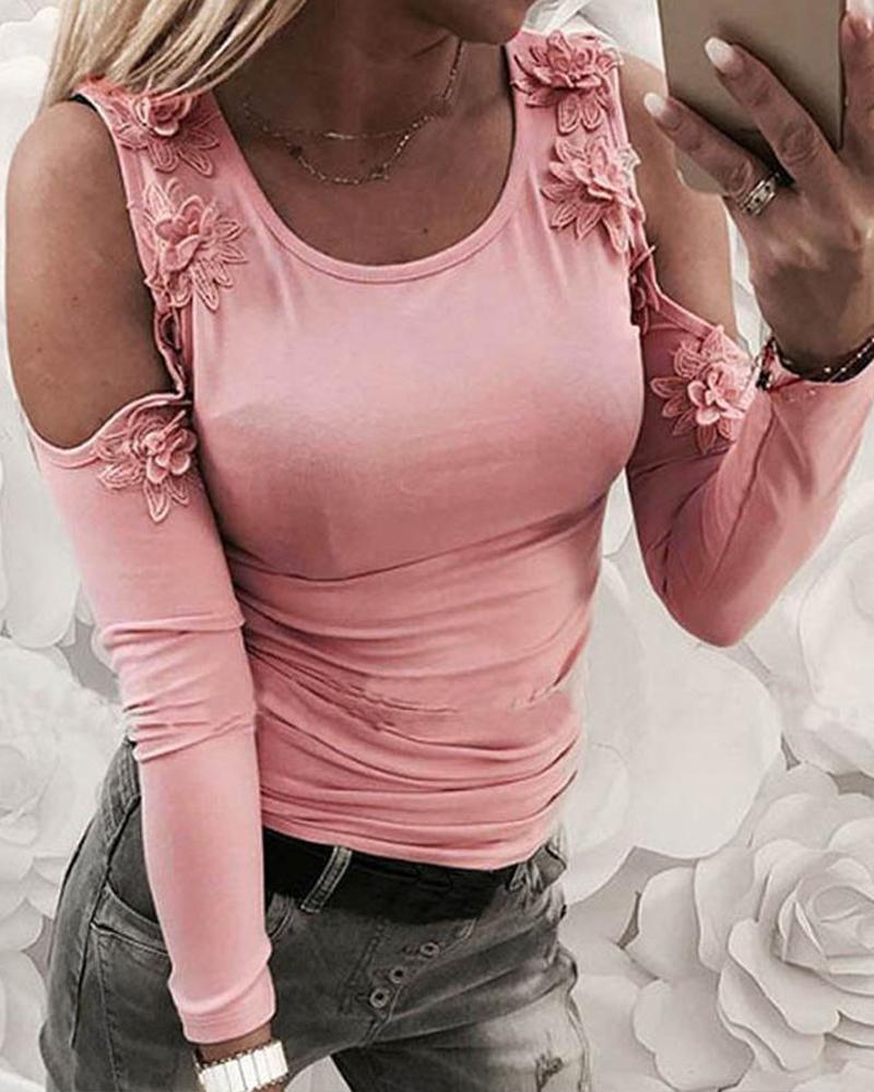 

Round Neck Cut Out Sleeve Top, Pink