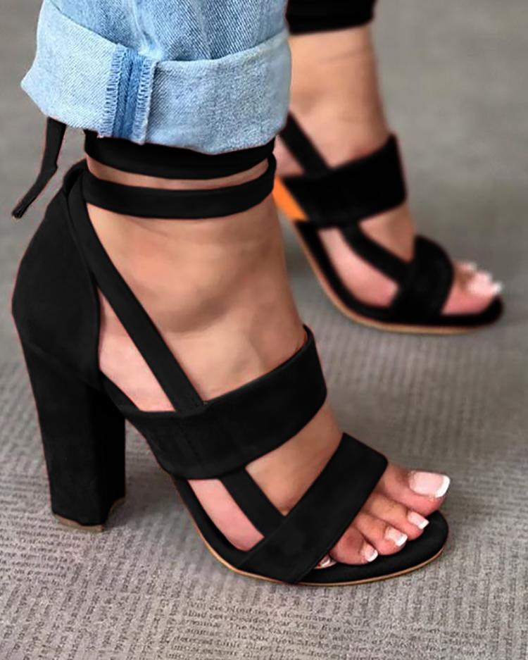 

Fashion Solid Color Chunky Heeled Sandals, Black