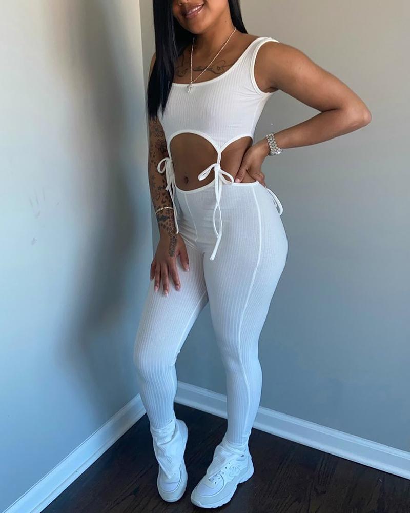 

Rib Cut Out Tank Jumpsuit, White