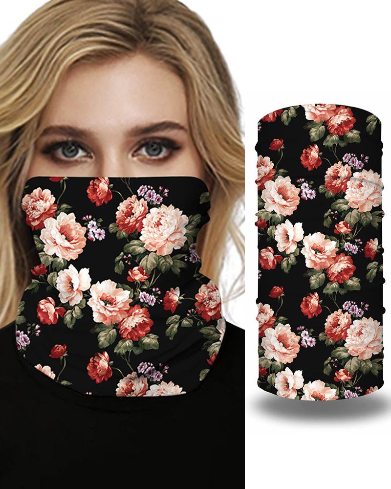 

Floral Print Breathable Face Bandana Magic Scarf Headwrap Balaclava, Black