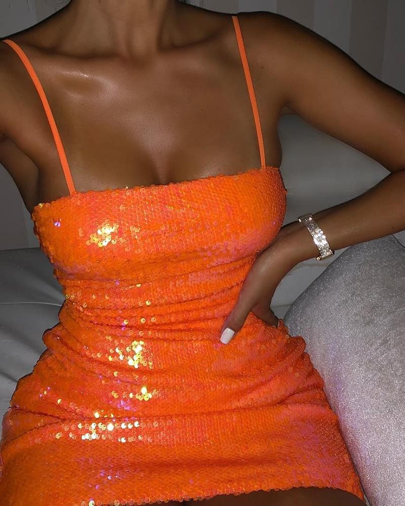 

Sequins Spaghetti Strap Bodycon Dress, Orange