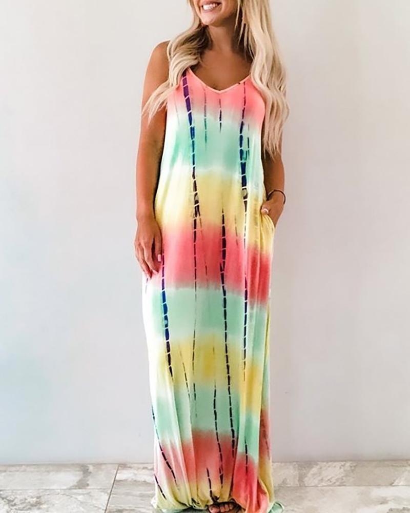 

Tie Dye Print Pockets Casual Dress, Multicolor