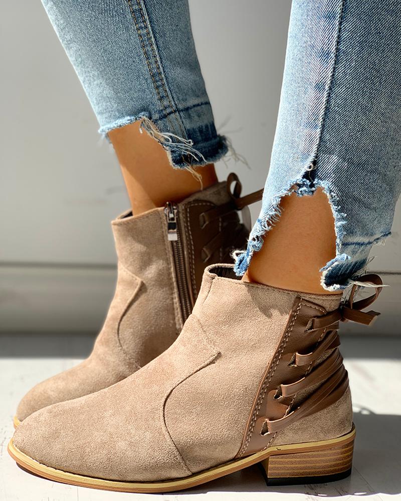 

Pointed Toe Lace-up Chunky Heeled Boots, Khaki