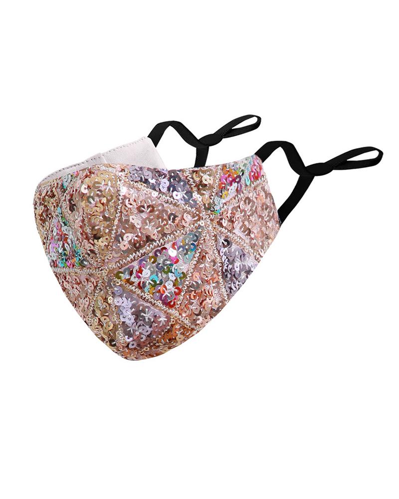 

Colorblock Sequins Breathable Face Mask, Gold
