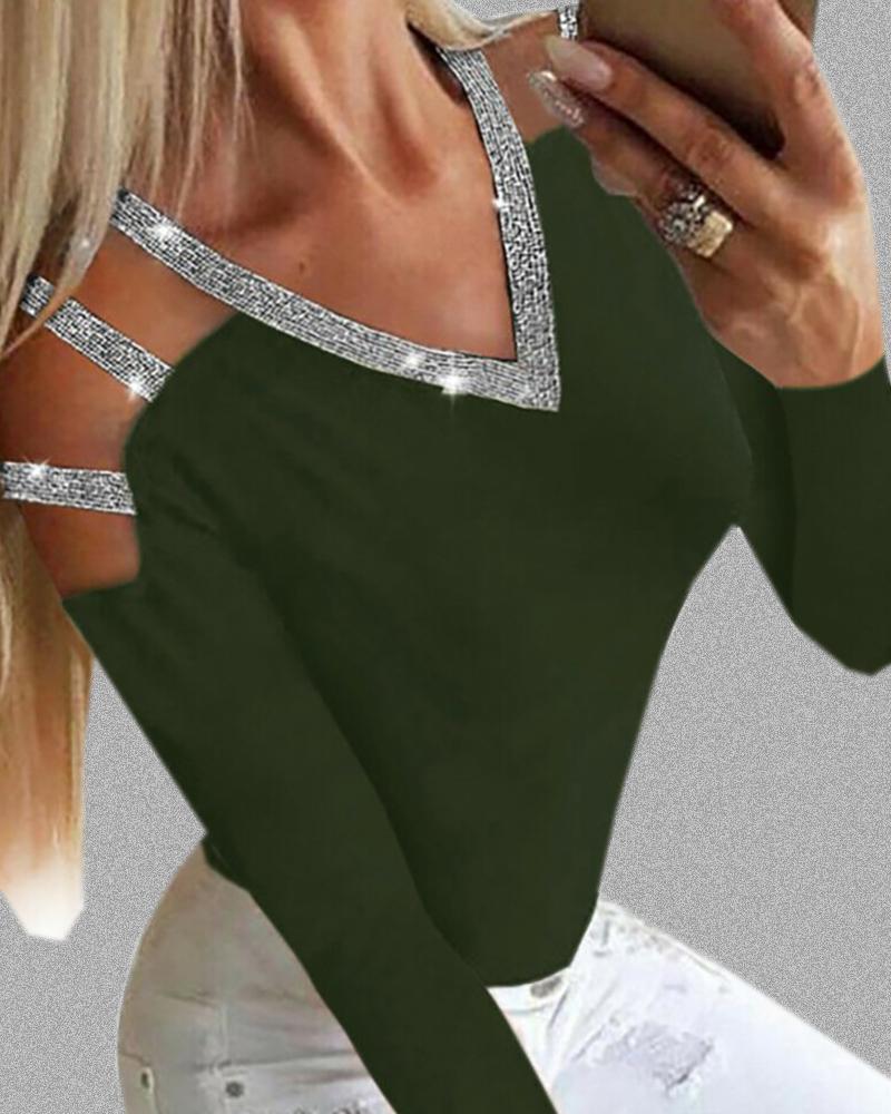 

Ladder Cutout Ribbon Long Sleeve Blouse, Green