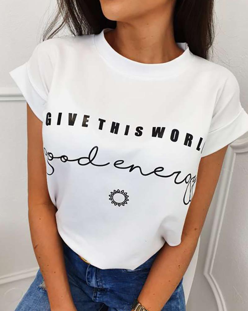 

Letter Print Short Sleeve Casual T-shirt, White