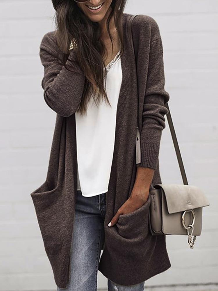 

Fashion Solid Pocket Cardigans Coat, Brown