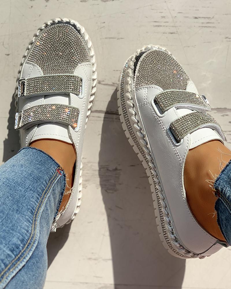 

Colorful Studded Insert Sequins Sneakers, White